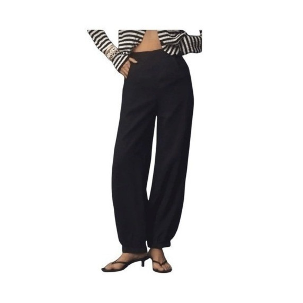 Pilcro Anthropologie Boot Tuck Parachute Pants Black Linen Mix Jogger Hem 28